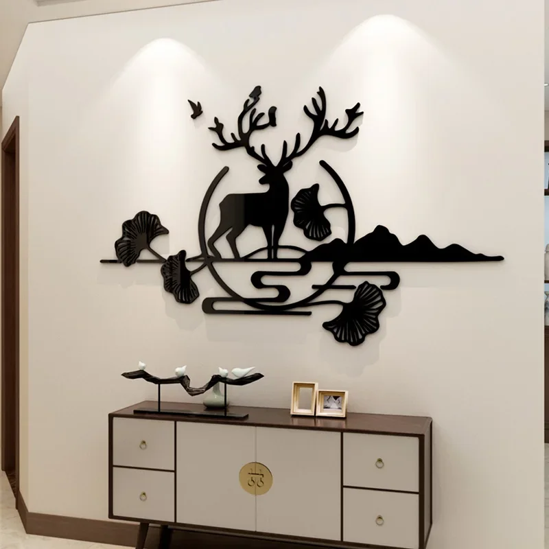 WS311 креативные новые китайские акриловые наклейки на стену с оленем 3D Наклейка
