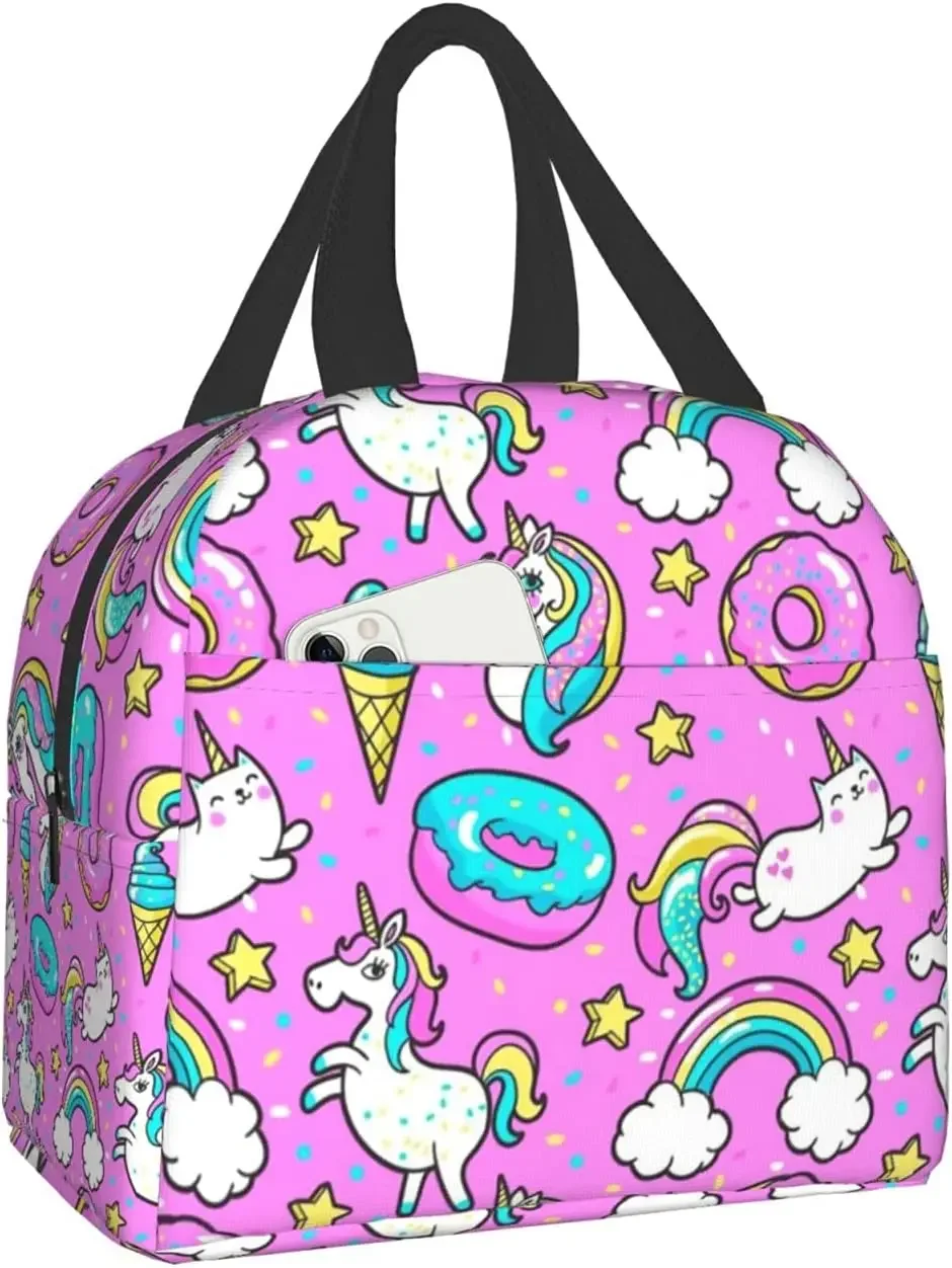 

Lunch Bag Insulated for Women Teen Pink Medium Work School Cartoon Unicorn Donuts Rainbow Cooler Lunch Box Containers Portable