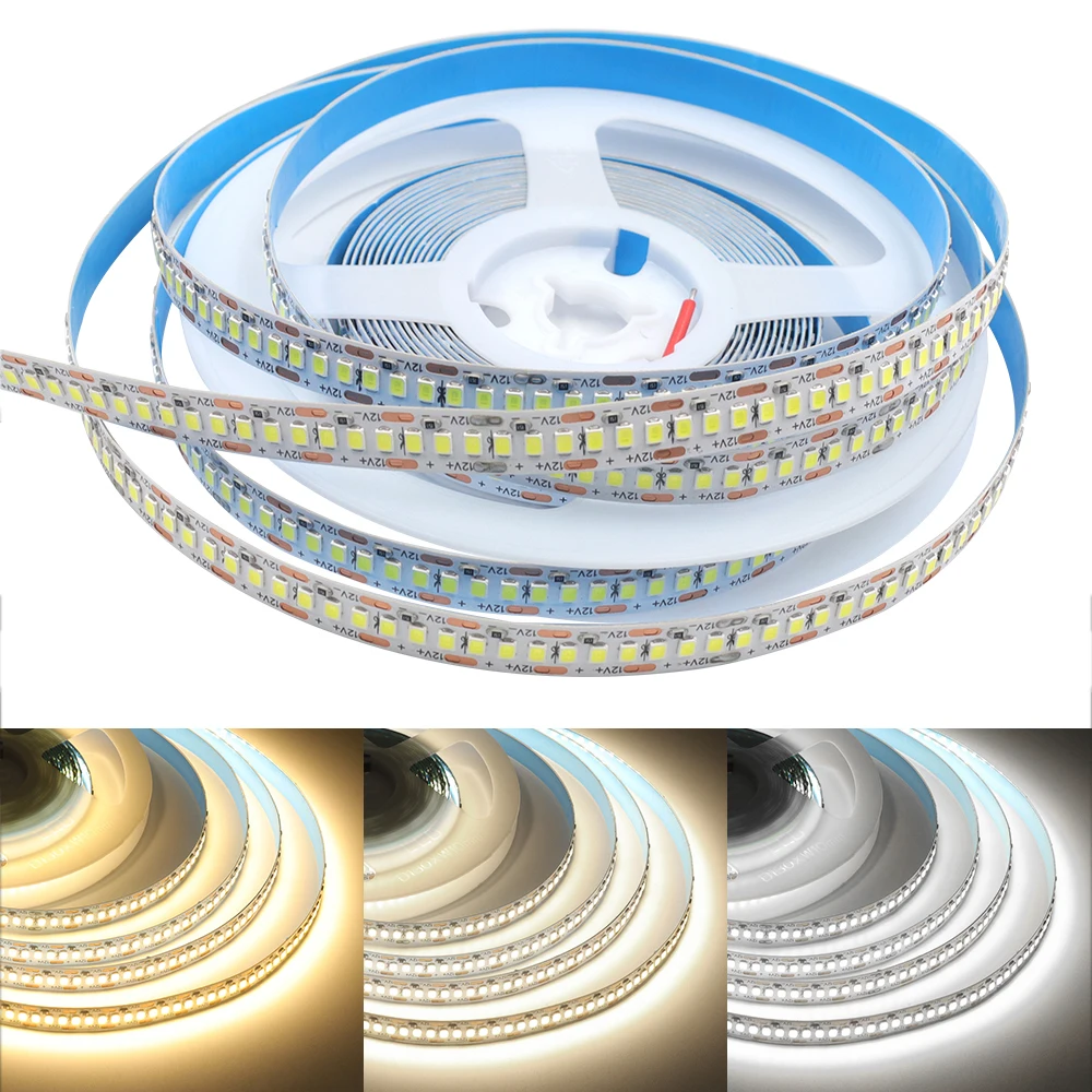 High Bright LED Strip 12V SMD 2835 240leds/m Flexible Ribbon Rope LED Tape Light for Home Decoration 5m