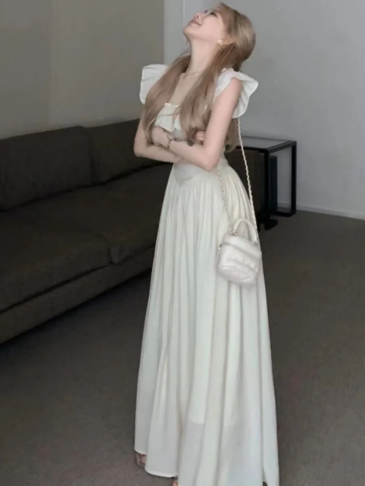 Платья для женщин повседневные шикарные однотонные с летящими рукавами стильные