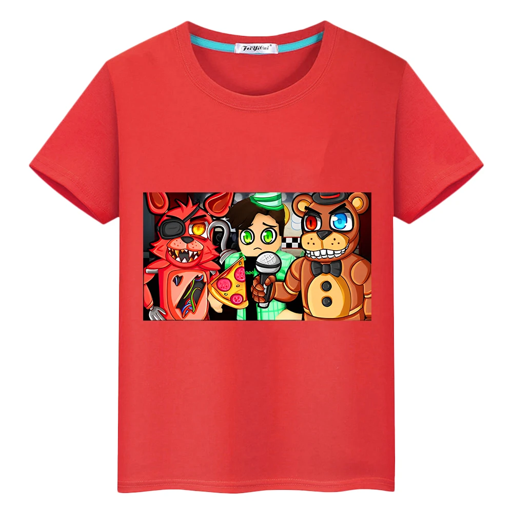 

kids clothes girls FNAF 100%Cotton T-shirt Casual boy anime Tees y2k one piece Bear Rabbit Game Kawaii Summer Print Short Tops