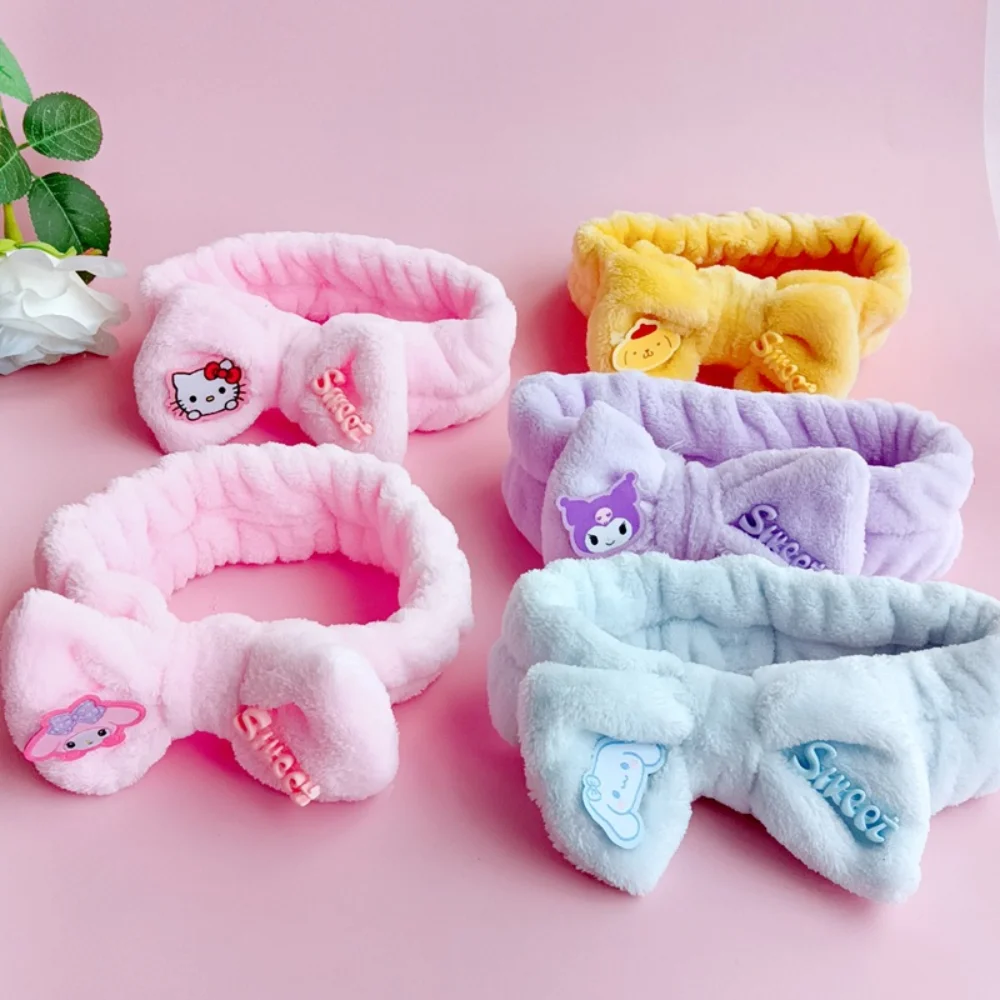 Kawaii Hello Kitty Plush Wash Face Hair Holder Hairbands Sanrio Cinnamoroll Anime Makeup Headband Women Girls Hair Accessories