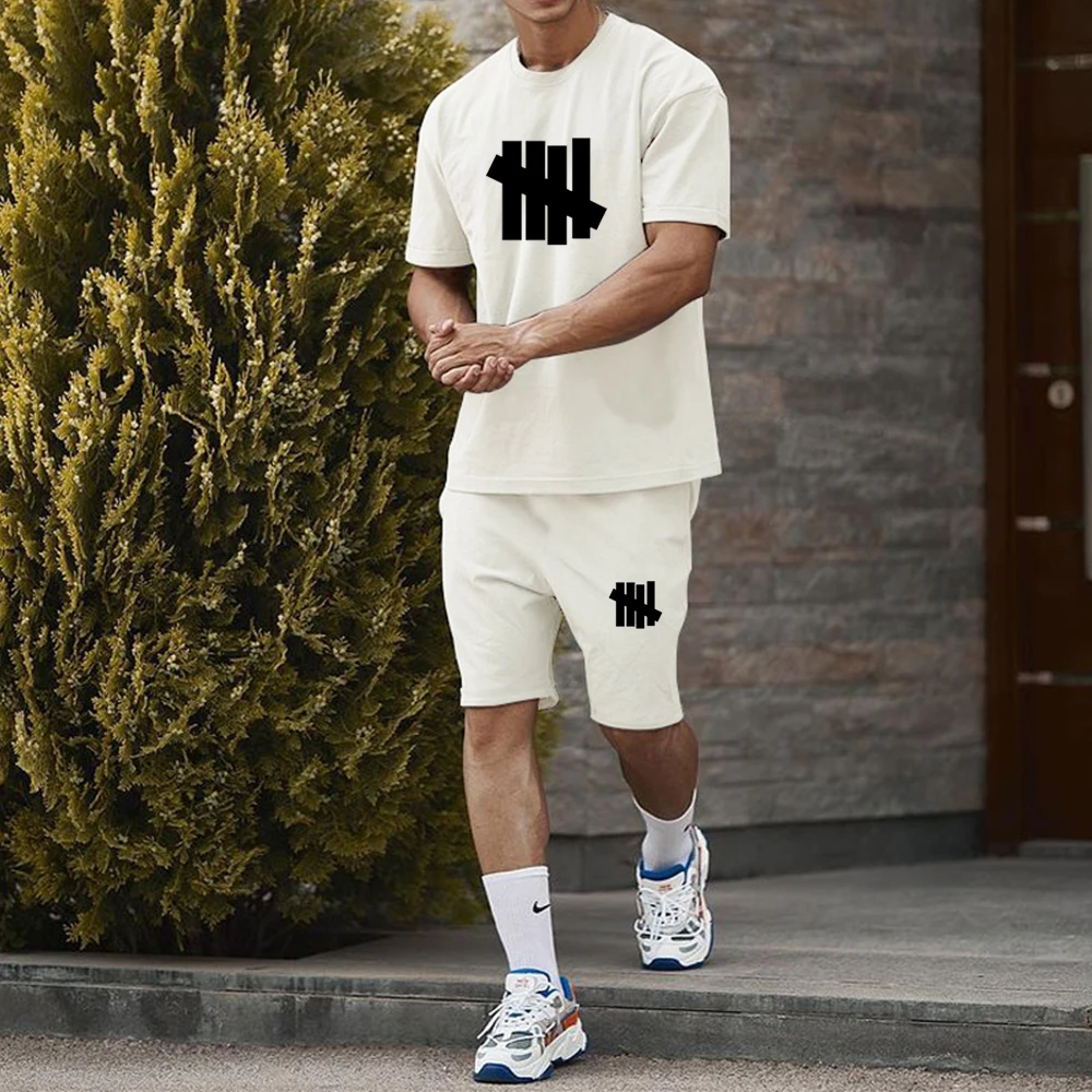 Man Summer Tracksuit Casual Short Sleeve Tops + Short Pants Sets Streetwear Men's Cotton T Shirt Short High-quality Sports Suits