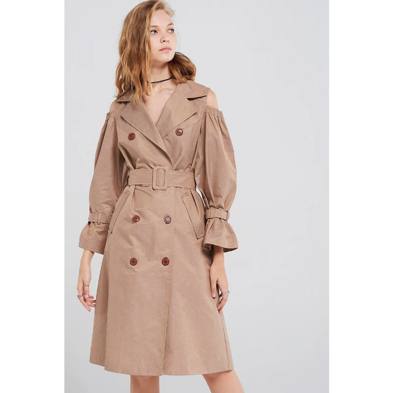 Women Trench Coat Spring Autumn Solid Slim Fit Lace-up Large Coat Women Long Sleeve Double Breasted Turn-down Collar Trench Coat