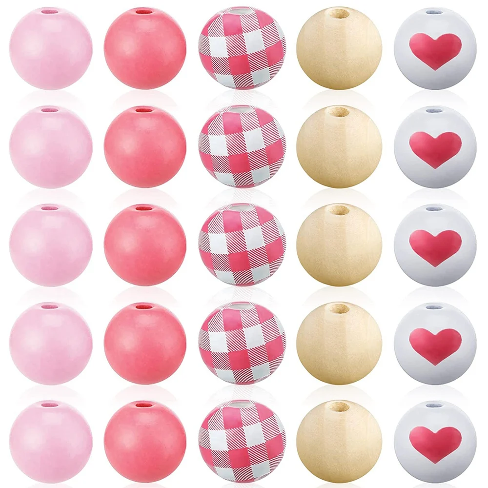 

Valentine's Day Colored Wooden Beads Buffalo Country Farmhouse Wooden Beads DIY Handmade Beaded