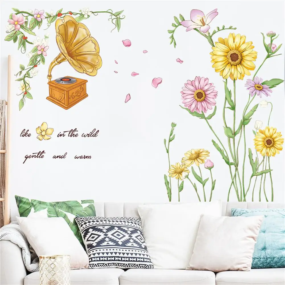 

2 Sheets Wall Stickers Flower Recorder Pattern Wall Decals DIY Adhesive Wallpaper For Bedroom Living Room Porch Wall Decoration
