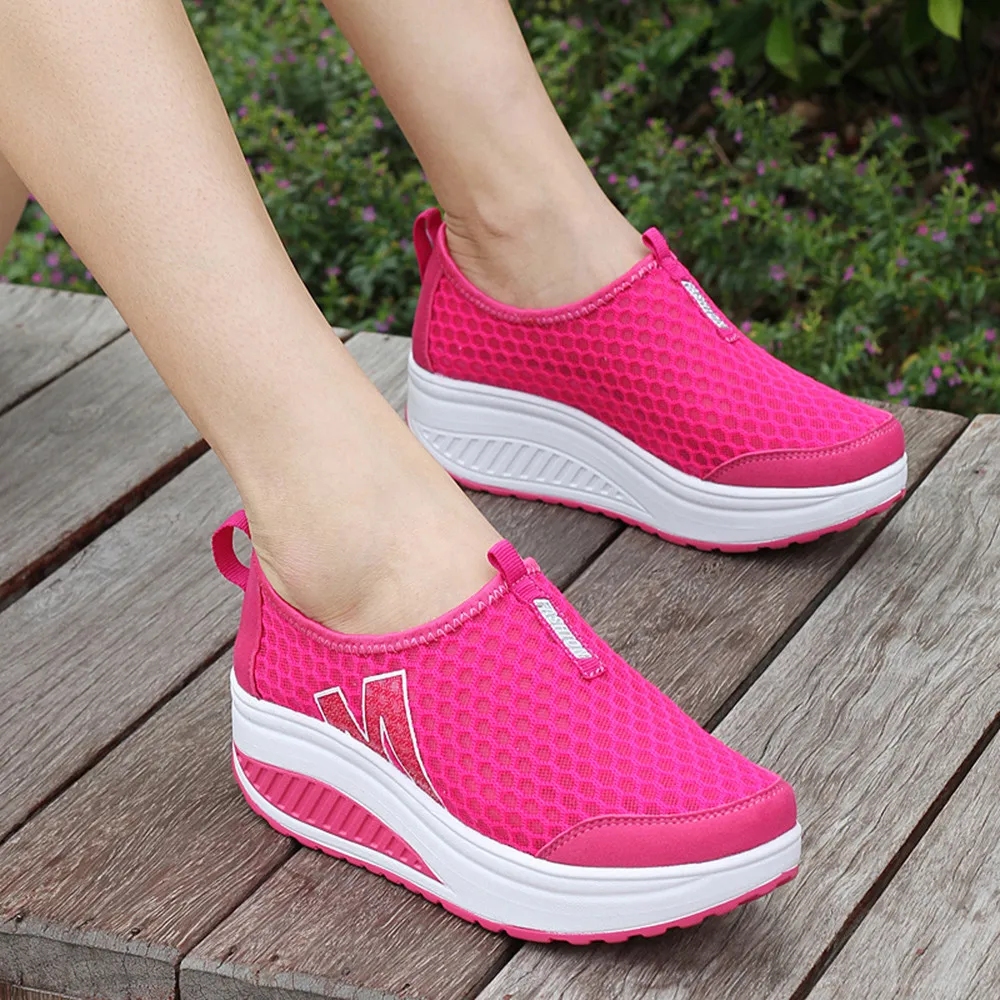 Women Mesh Flat Shoes Sneakers Platform Shoes Woman Loafers Breathable Air Mesh Swing Wedges Shoe Breathable Flats