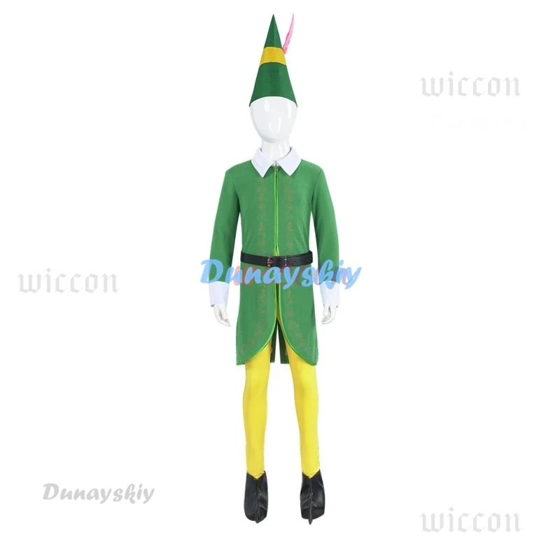 Рождественский костюм эльфа для косплея пальто шляпа брюки чехол обуви пояс с