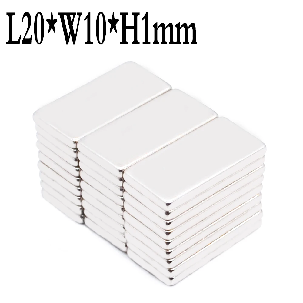

Неодимовый магнит 20x10x1, 100 шт., Блок N35 NdFeB 20 мм x 10 мм x 1 мм, сверхмощный сильный постоянный магнит Imanes 20*10*1 мм