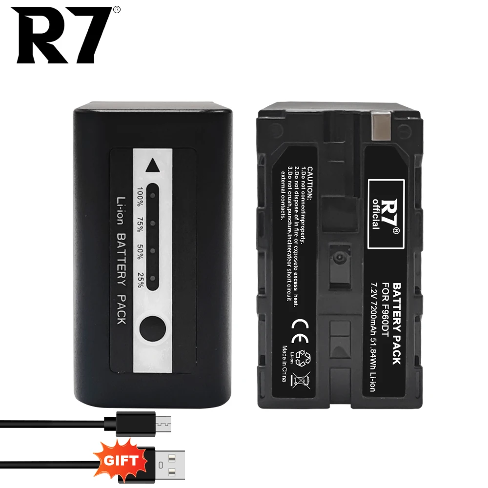 

R7 7200mAh NPF960 NP-F960 USB rechargeable battery for Sony YN300 III YN360 F770 F550 camera+Type-C charging cable