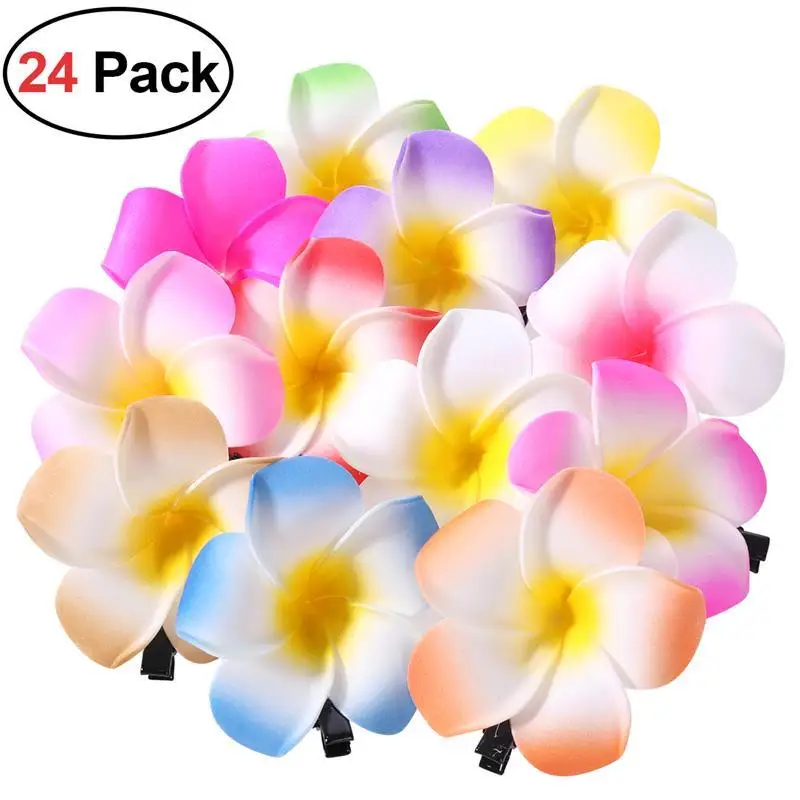 

24Pcs 2.4 Inch Hawaiian Plumeria Flower Hair Clip 12 Color Flower Hairpins Hair Accessory For Beach Party Wedding Decoration