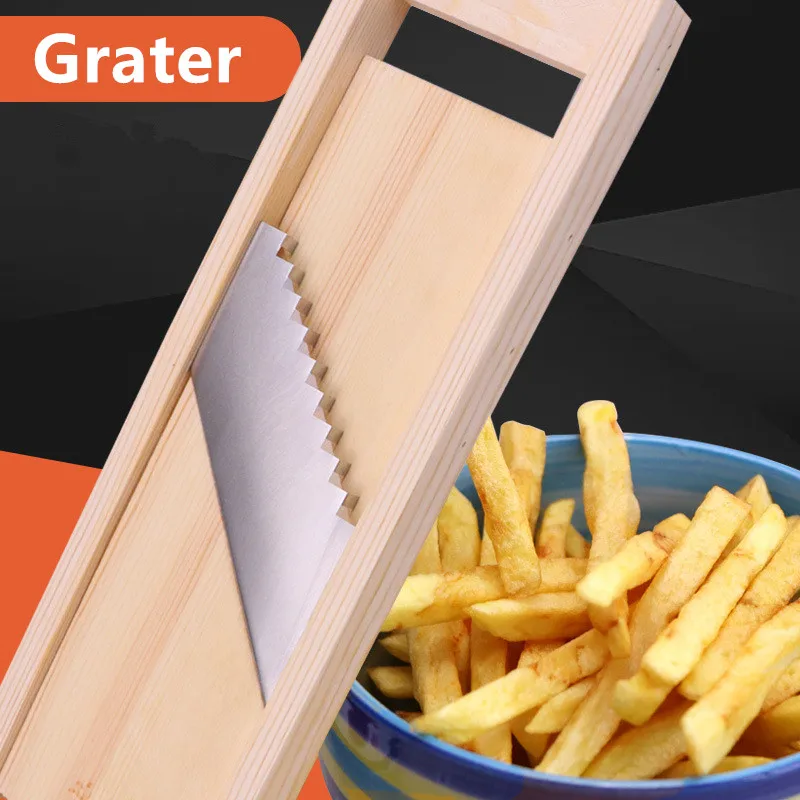 

New Wooden Vegetables Cutter Stainless Steel Blade Manual Chopper Potato Cucumber Carrot Slicer Grater Corrugated Slicer Gadgets