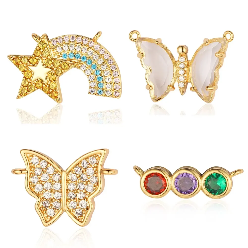 

Cute Butterflry Rainbow Cloud Copper Zircon Connector Long Strip Enamel Evil Eye DIY Jewelry Necklace Making Pendants