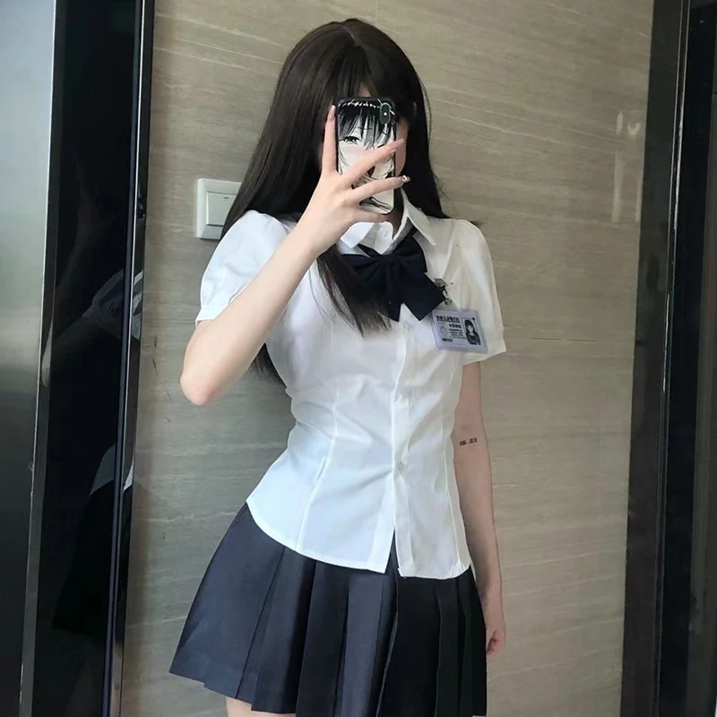 Женская рубашка в корейском стиле с коротким рукавом