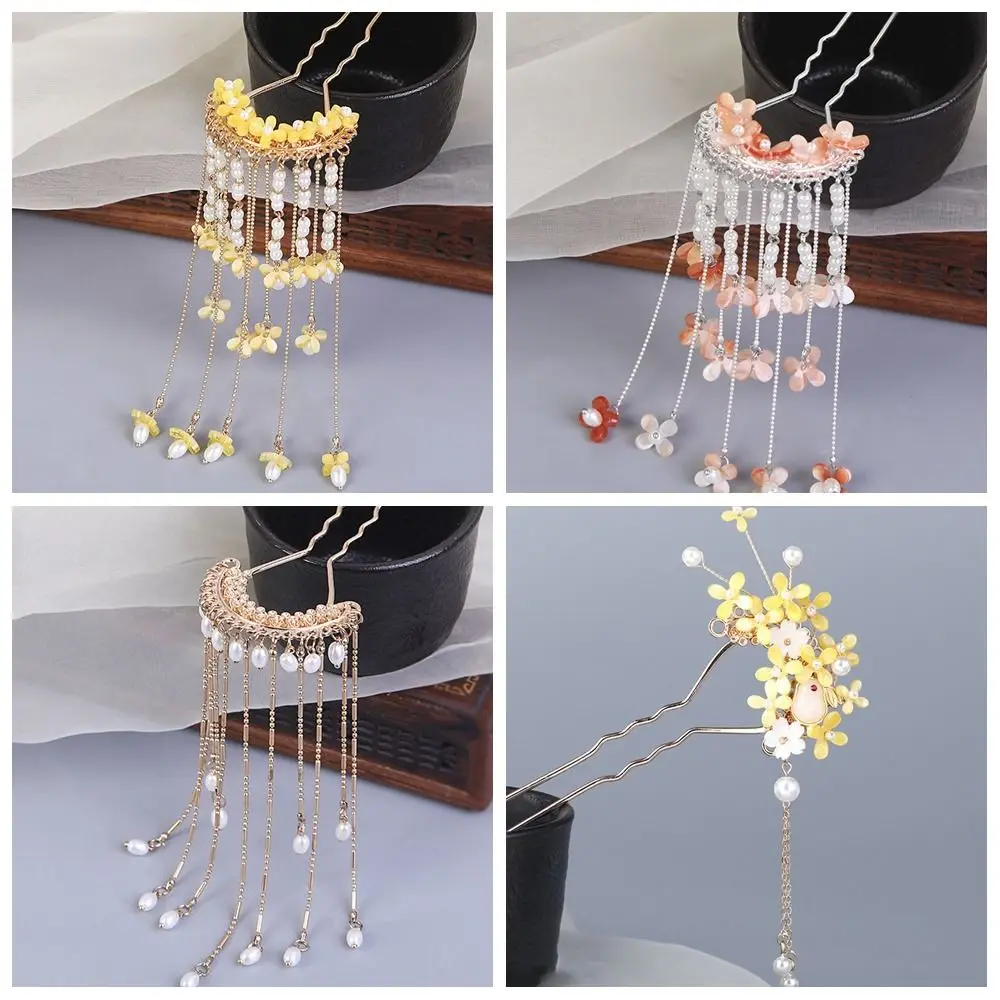 U-образная заколка для волос с кисточками и жемчугом в античном стиле палочка