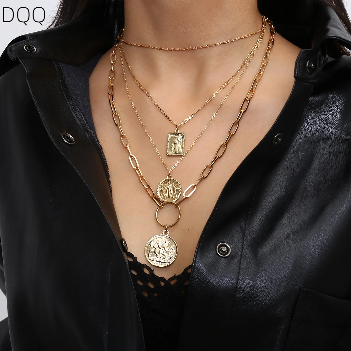 

DQQ Fashion Lady Jewelry Chain Multilayer Pendants Chokers Tassel Necklace Sexy Cross Choker For Women