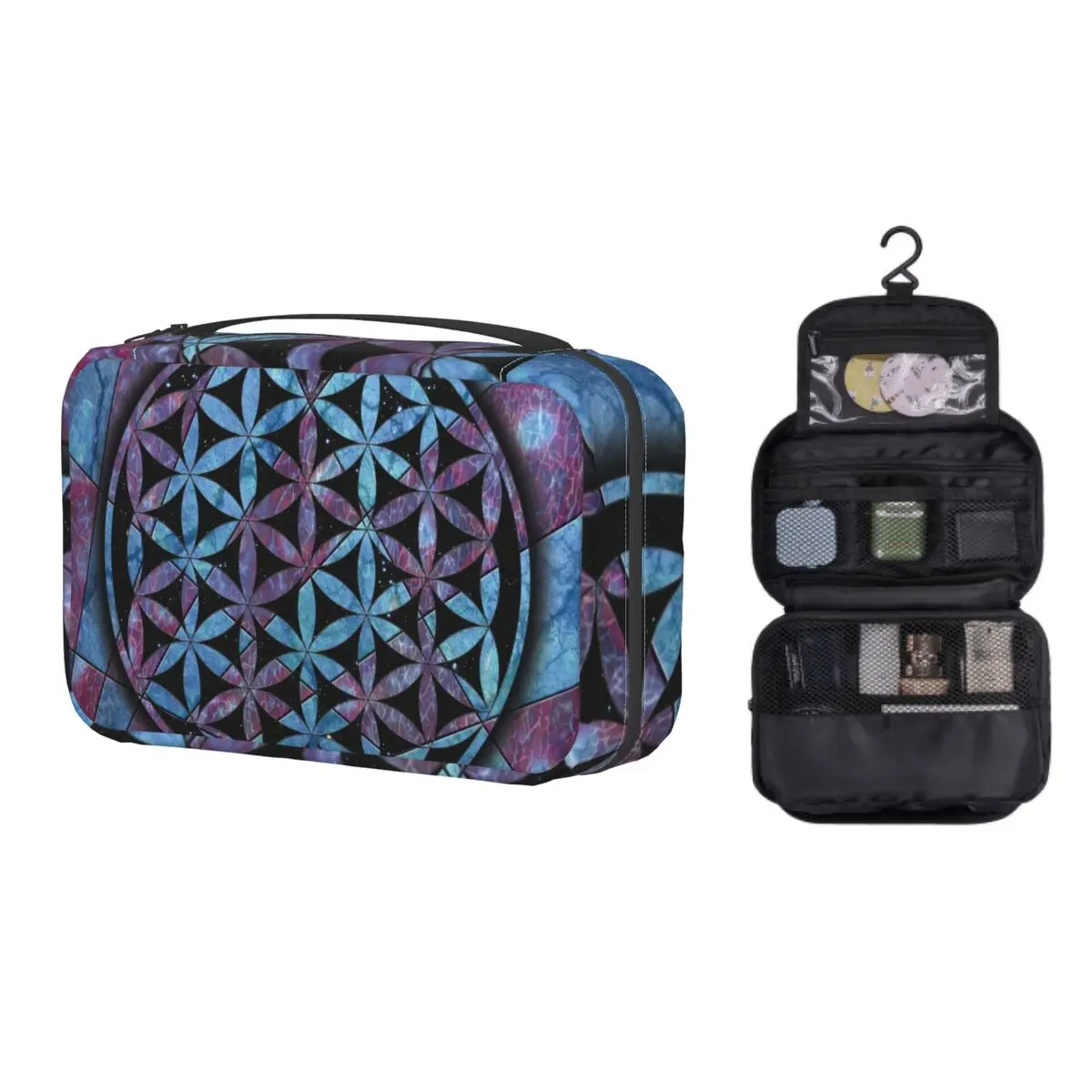 

Flower Of Life Sacred Geometry Mandala Makeup Bag Women Travel Cosmetic Organizer Cute Geometric Hanging Storage Toiletry Bags
