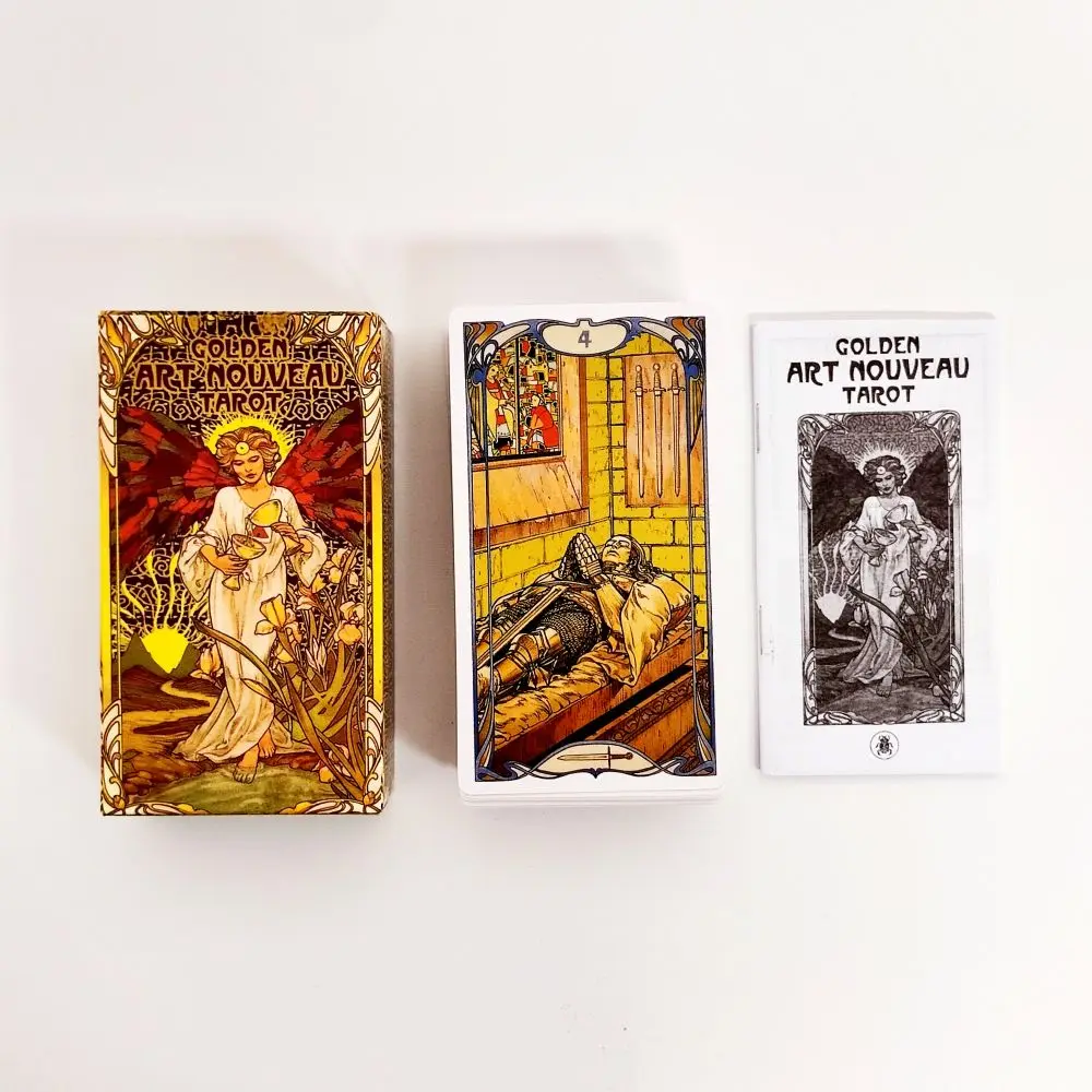 2022 New 12x7cm Golden Art Nouveau Tarot With Guidebook Beautiful Figures Pattern For Friends Gift Divination Future Board Games