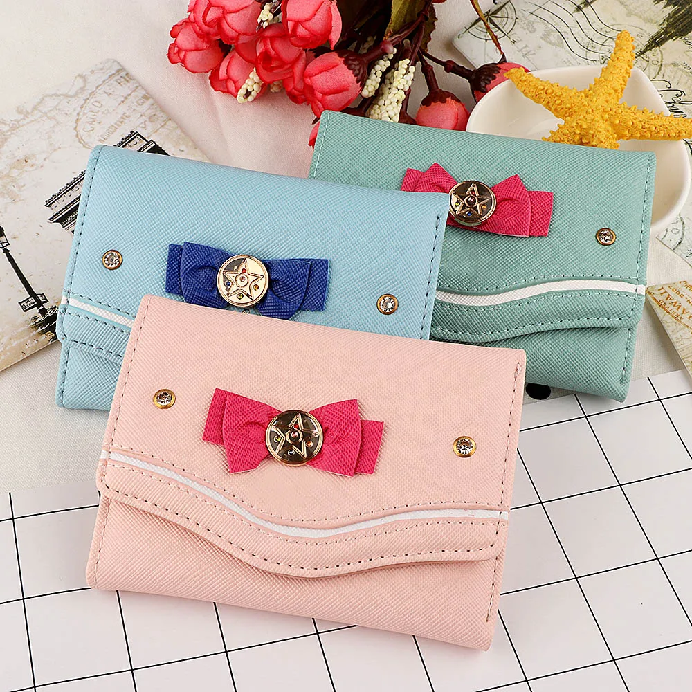 

Fashion Style Card Hot Bag Sweet Bow Clutch Leather Wallet Women Moon Sailor Coin Knot Girl Short Gift Candy Purse Sale Color