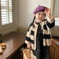 2022 autumn girls fashion contrast color knitted cardigans 1 6 years loose knitwear kids casual single breasted sweaters
