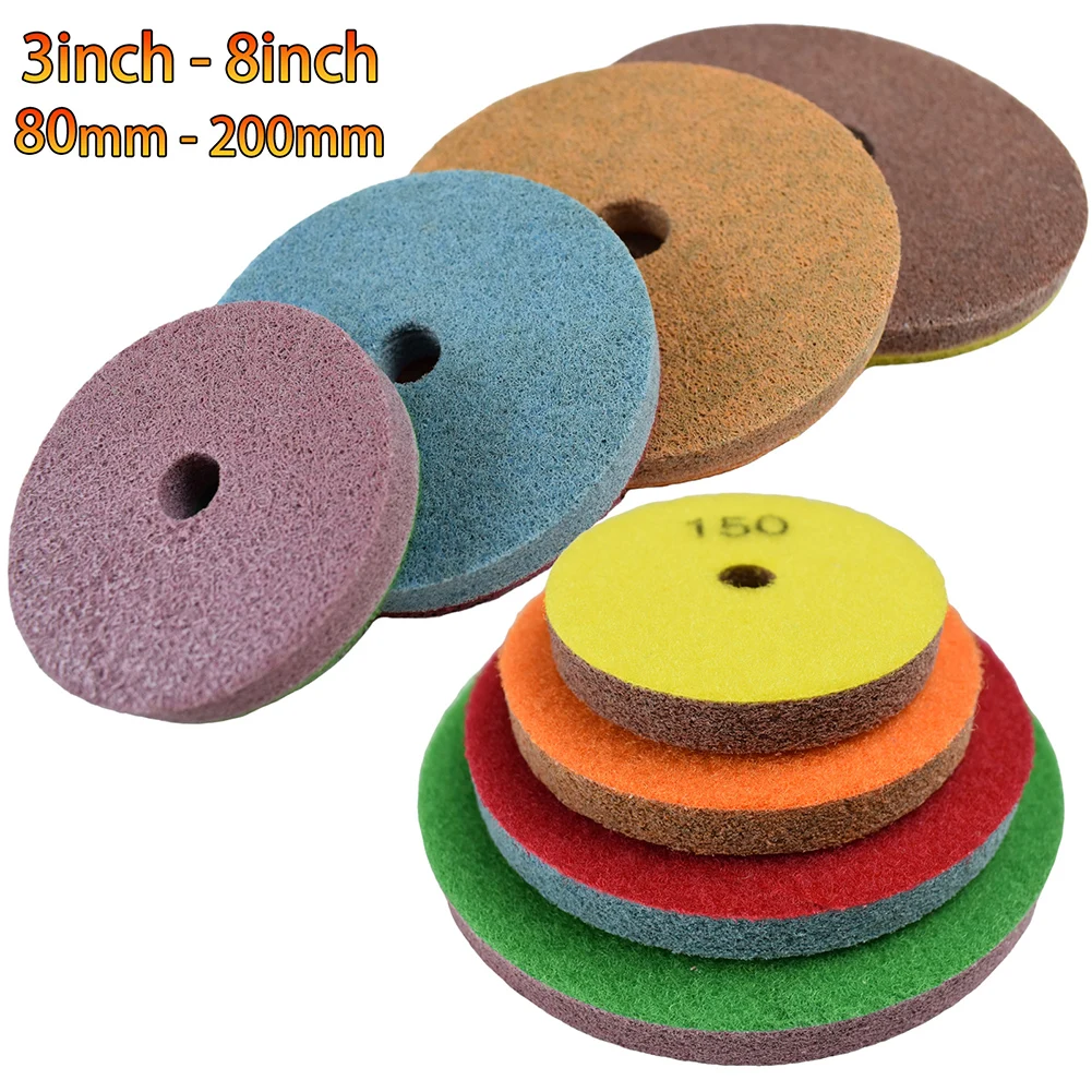 

80 мм-200 мм, 8 шт./лот, алмазная губка, полировальные подушечки, нейлоновое волокно, влажное колесо для очистки мрамора, металла, камня, полировка 3-8 дюймов