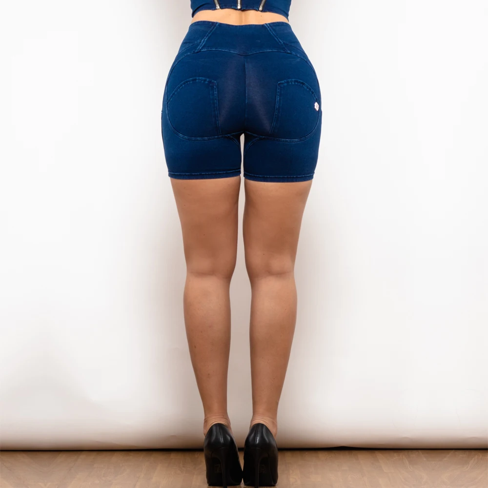 Shascullfites Melody Stripe Jeans Shorts High Waist Dark Thread Dark Blue Jeans with Stripe Denim Shorts Women Butt Lift Shorts