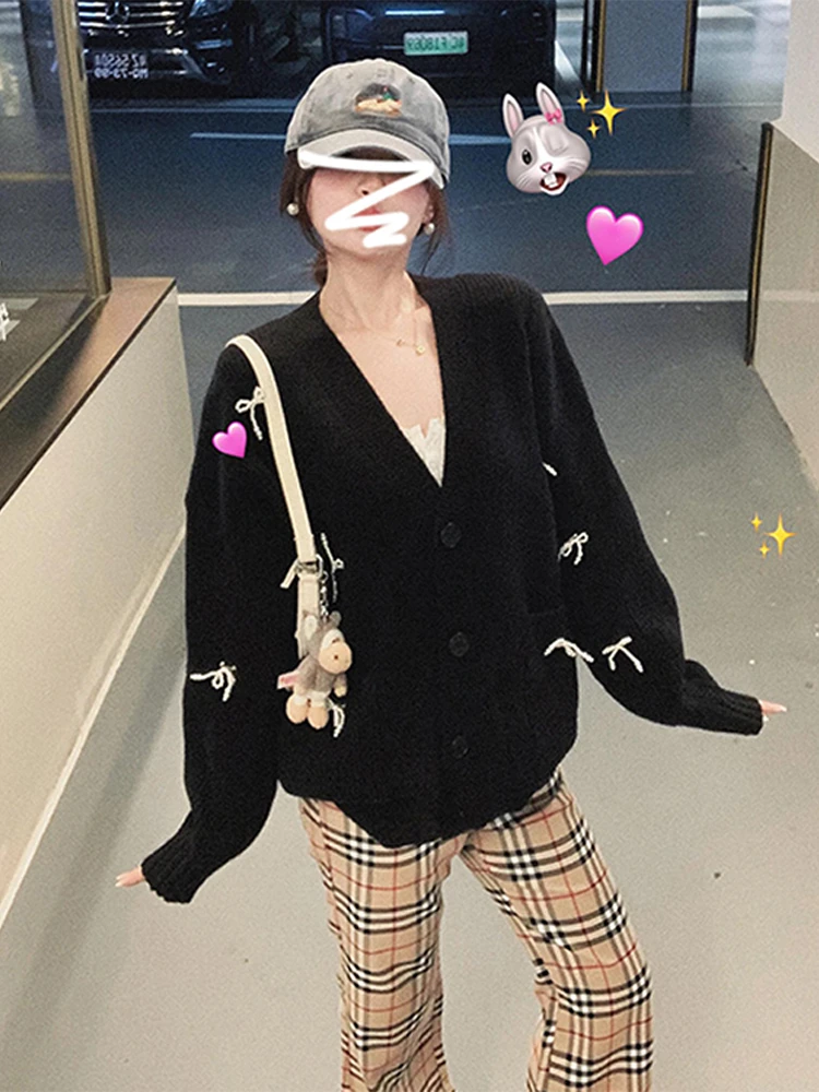 Вязаный топ с французским бантом женский осенне-зимний 2024 новый свободный