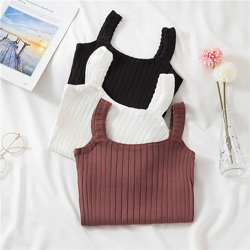 

Heliar Women Basic Knitting Tops Summer Solid Color Rib Knitted Crop Top Sleeveless Skinny Going Out Tank Tops For Girls