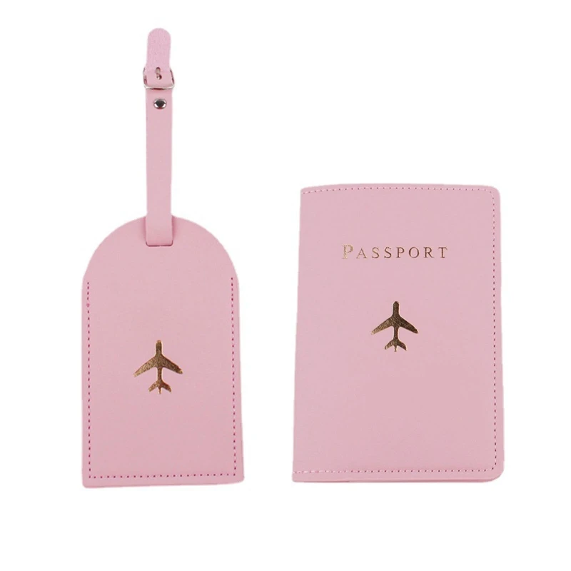 

Lover Couple Passport Cover Holder Luggage Tag Hot Stamping Airplane for Women Men Travel Fashion Weddings Gift