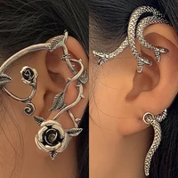 punk devil elf rose ear cuff earring gothic dark clip earrings for women metal silver color fake piercing earcuff party jewelry