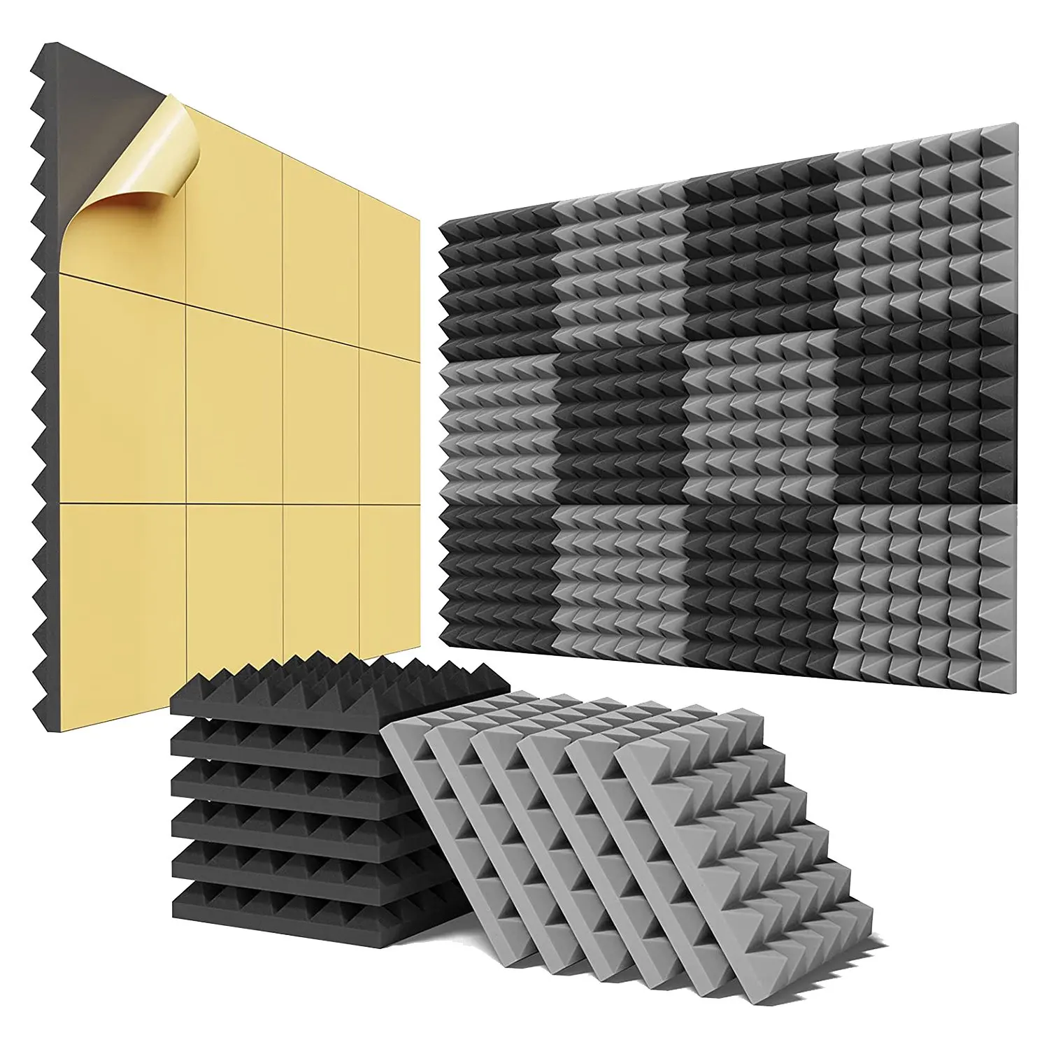 

12 Pack Self-Adhesive Sound Proof Foam Panels 2 x 12 x 12 inch Acoustic Panels