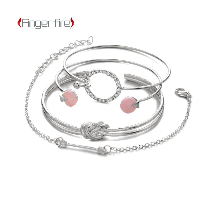 

Fashion Personality Knotted Ring Jewelry Set Circle Diamond Bracelet