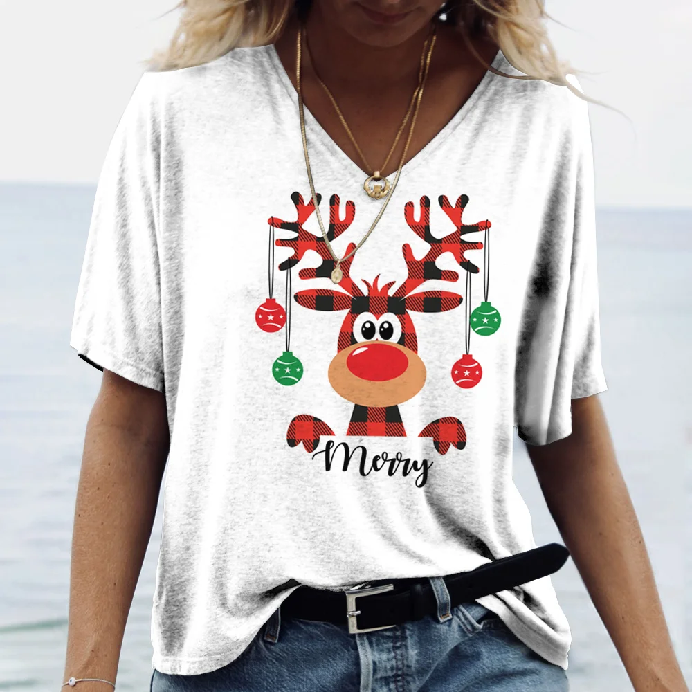 

2022 Women's Christmas T-shirt Moose 3d Print Ladies Clothing Fashion Oversized Tshirt Female Harajuku Streetwear Tee Casual Top