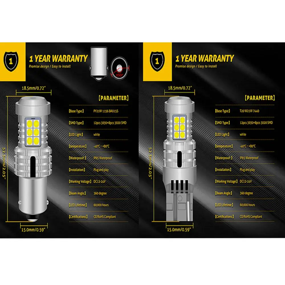 2 шт. лампы для указателей поворота 1156 BA15S BAU15S