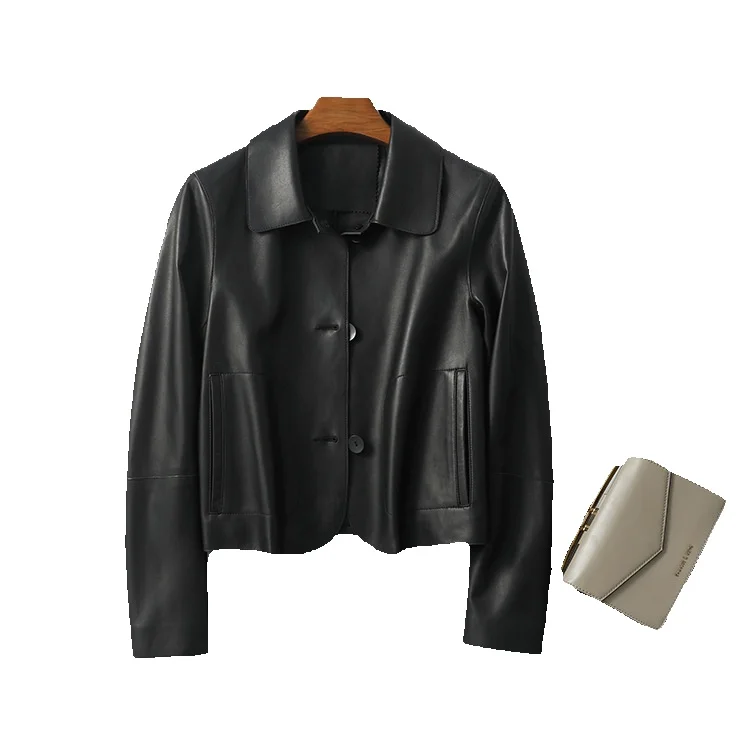 Весеннее пальто Qi Wei из натуральной кожи женская короткая приталенная куртка