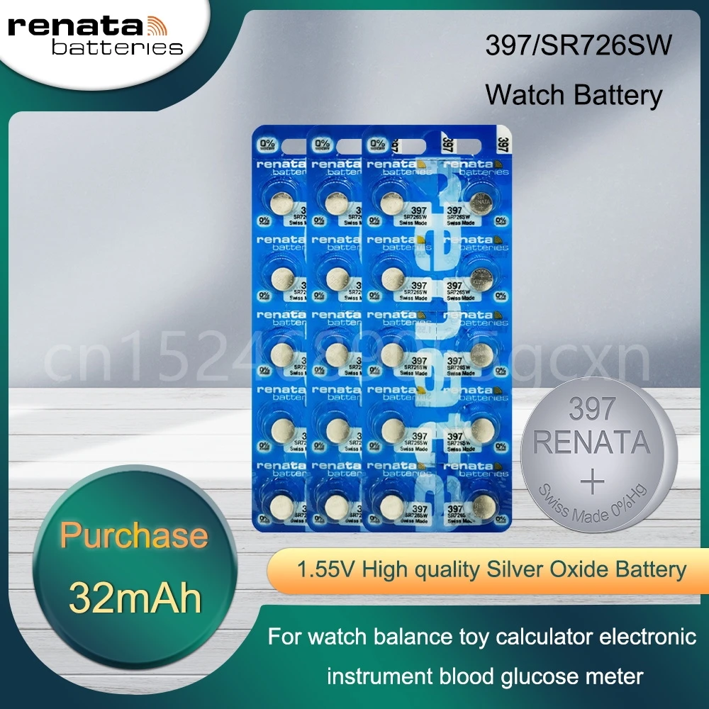 Оригинальный Renata 397 SR726SW AG2 LR726 396A SR726 1,55 в, серебристый оксид, кнопочный Аккумулятор для часов, игрушечного калькулятора, швейцарского изготовления