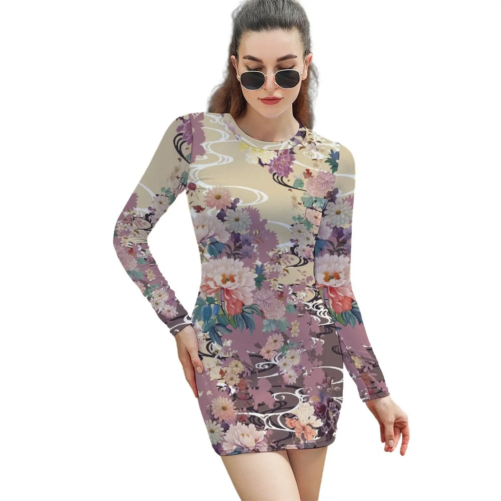 

Sexy Woman's Gown The Dress Flowers Long-sleeved Sheath Dress Novelty Cocktails Humor Graphic
