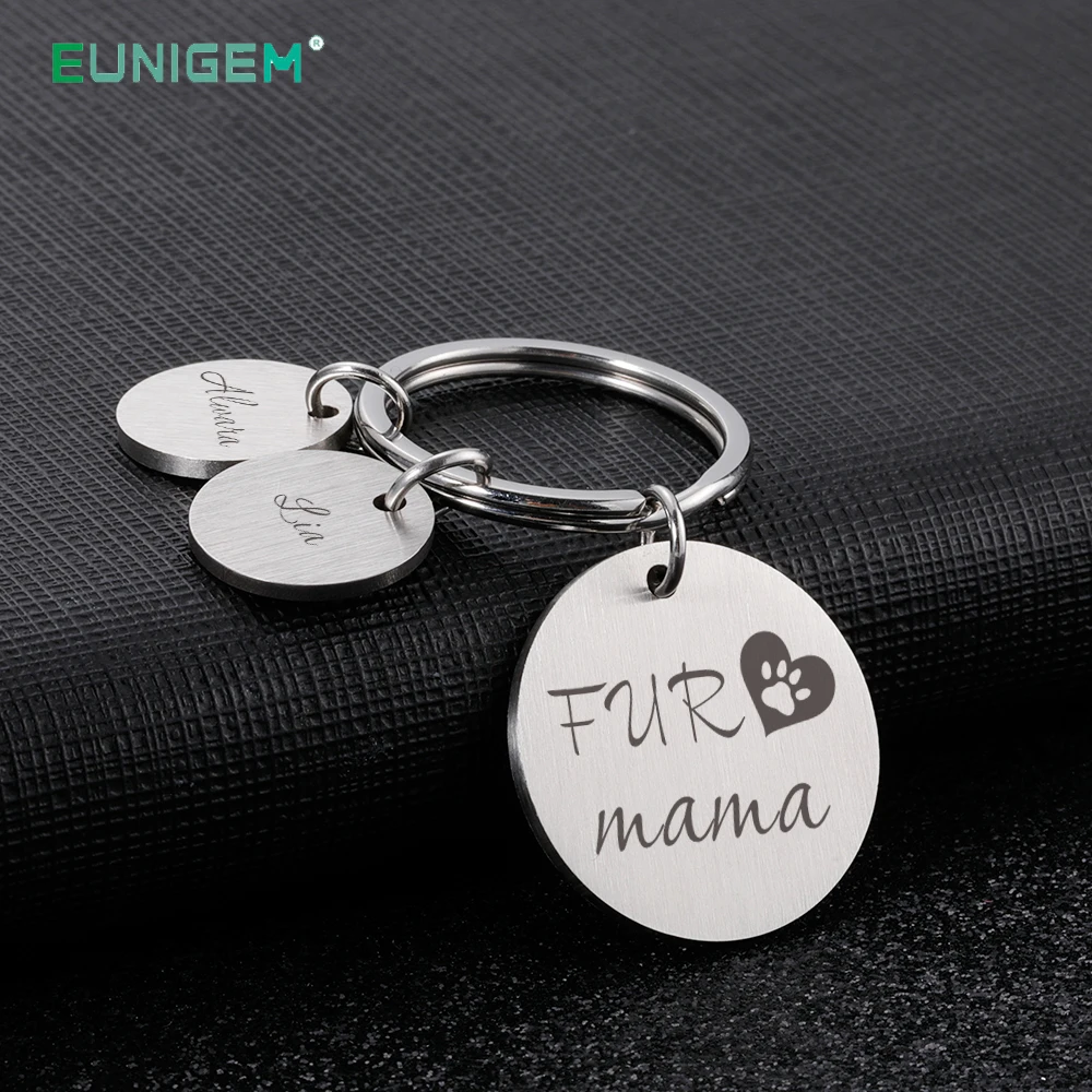 

Trendy Keychain Personalized Customized Fur Mama Names Engraved Keychains Mother's Day Birthday Gift for Dear Mummy Key Rings