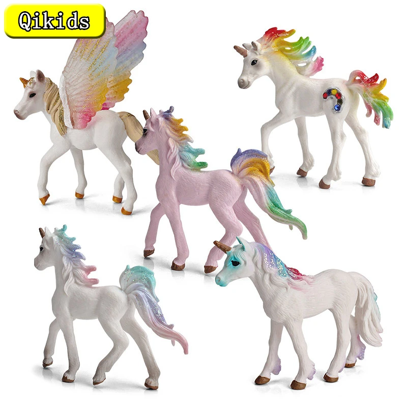 Simulation Fairy Tale Fly Horse Model Colorful Action Figures Mythical Rainbow Pegasus Animal Figurines Toys Kids Christmas Gift