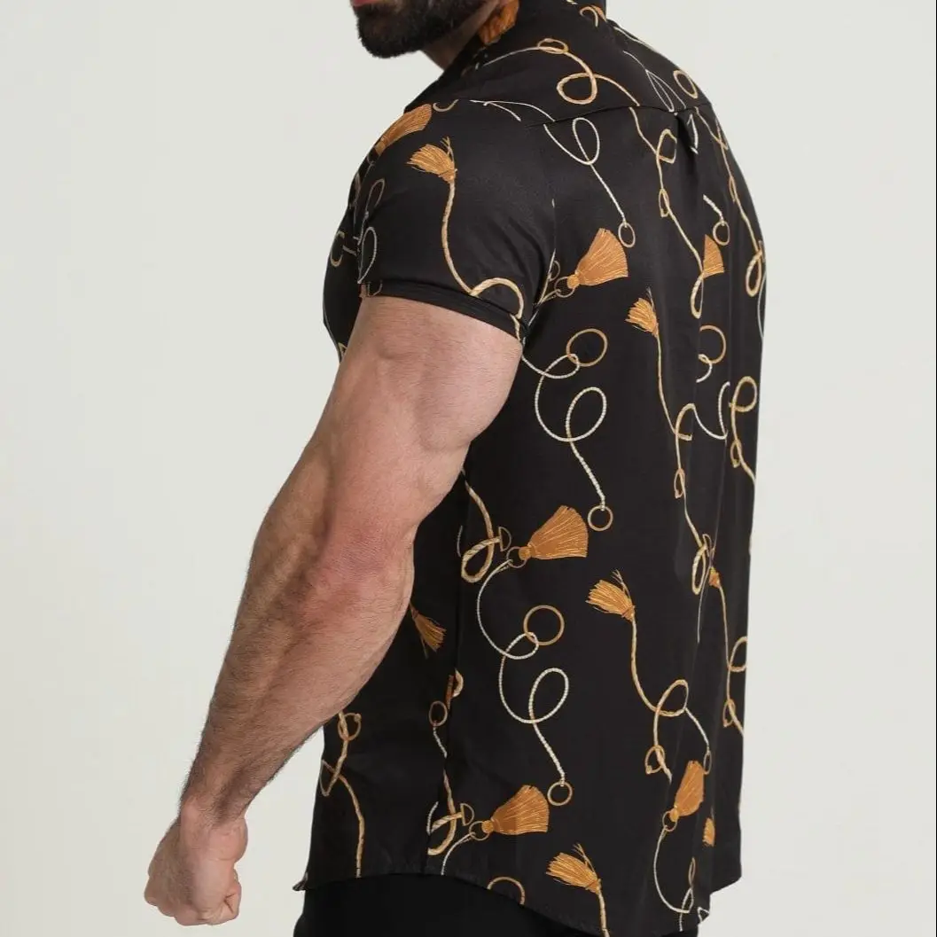 2022 spring and summer stitching big red contrast color men's social shirt brand element popular fashion men's clothing