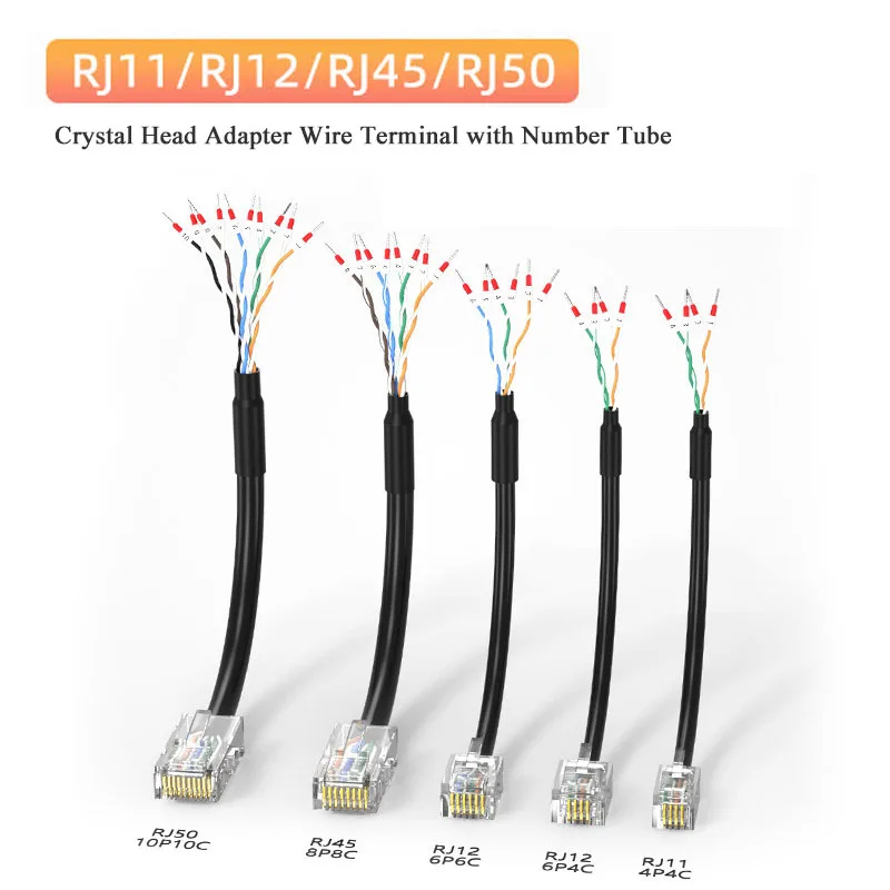 Фото Кабельный коннектор RJ11/RJ12/RJ45/RJ48/RJ50 с нумерованными трубками, 6P6C, 8P8C, 10P10C, RJ45 на 232, одинарный коннектор №1