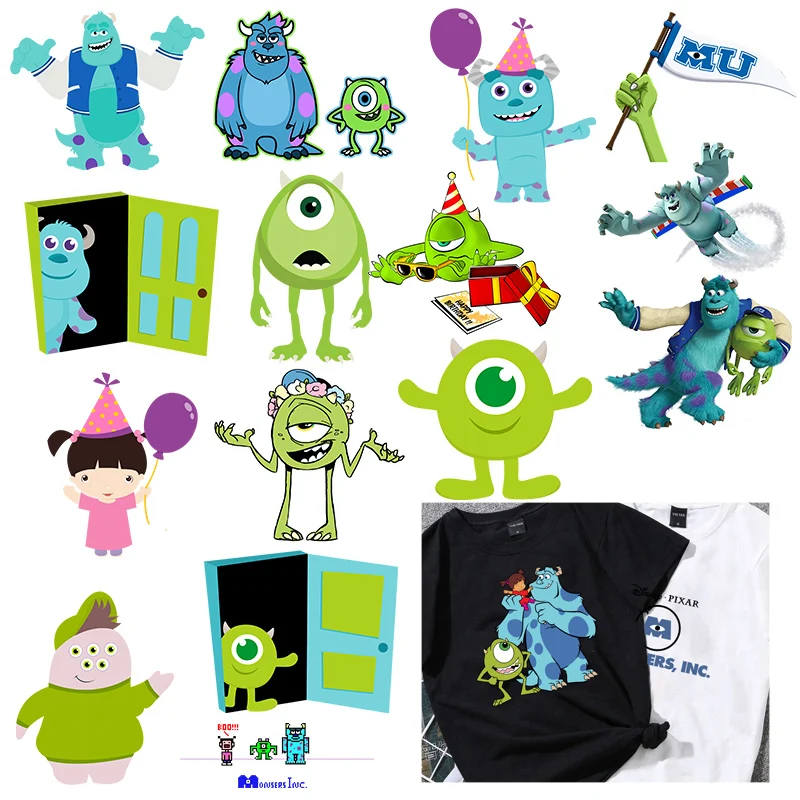 

Cartoon Disney Monsters, Inc Anime Patches for Clothing DIY Heat Transfer Printed Sticker Jeans Press Appliqued Iron on Decals