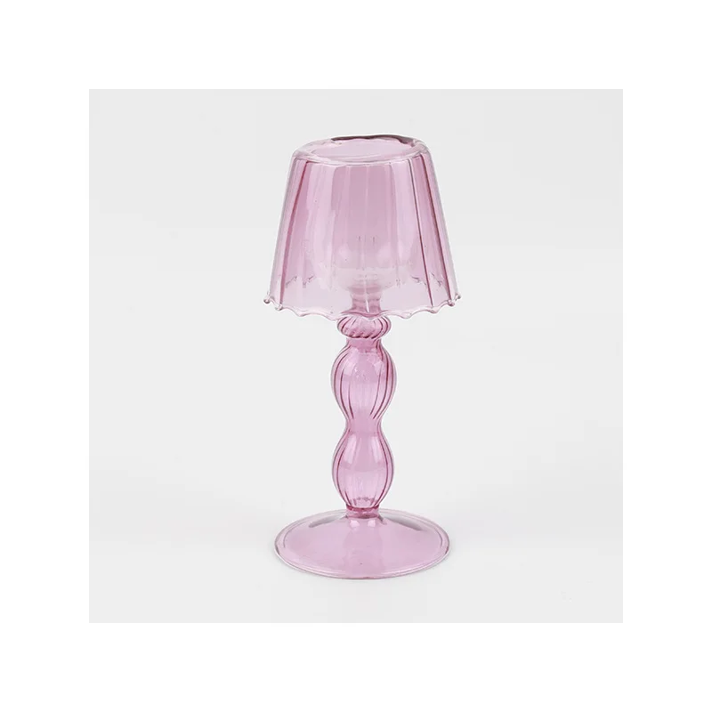 Crystal Pink Striped Table Lamp Style Candle Holder Home Decorative Ornament