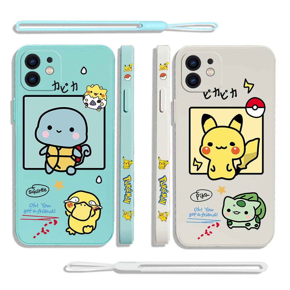 

pikachus squirrels Phone Case For iPhone 14 13 12 11 Pro Max Mini X XR XS MAX SE20 8 7 Plus 6 6S Silicone Cases with Hand Strap