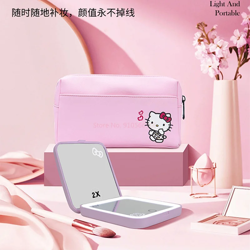 Sanrio Kawaii Hello Kitty косметическое зеркало со светодиодной подсветкой аниме Ins мини
