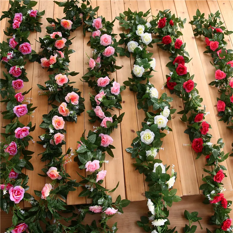

2.4m/94.5in Artificial Silk Rose Flower Wisteria Vine Rattan Hanging Flower Garland for Wedding Party Home Garden Decoration