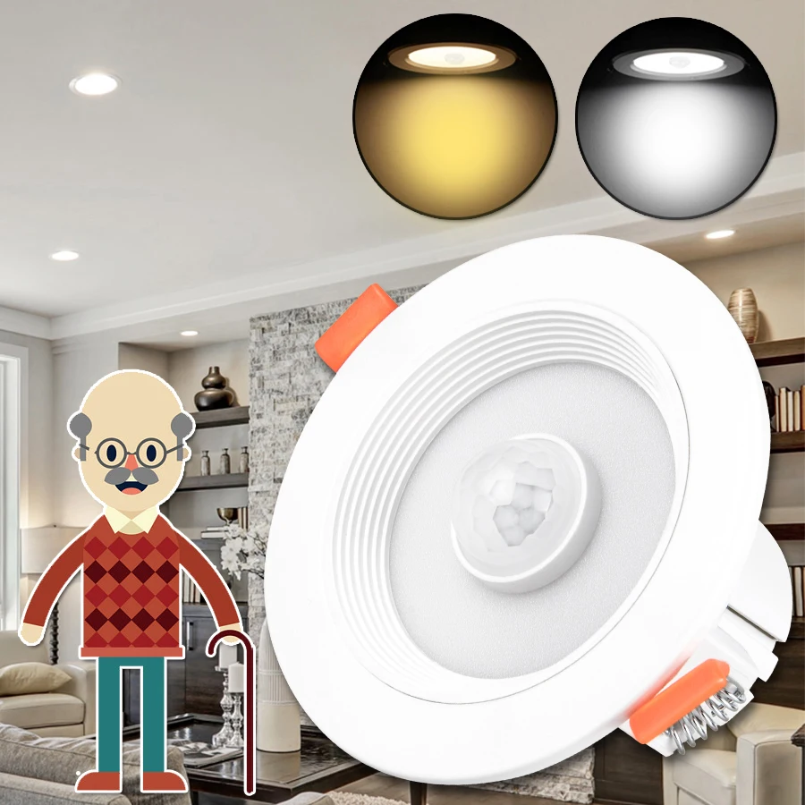 

PIR Smart Motion Sensing Light Led Embedded Downlight Round Ceiling Light for the Elderly or Suitable for Entrance, Corridor