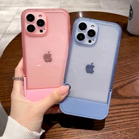transparent candy soft tpu case for iphone 13 12 11 pro xs max xr x 8 7 plus se 2022 2020 plastic kickstand stand holder cover