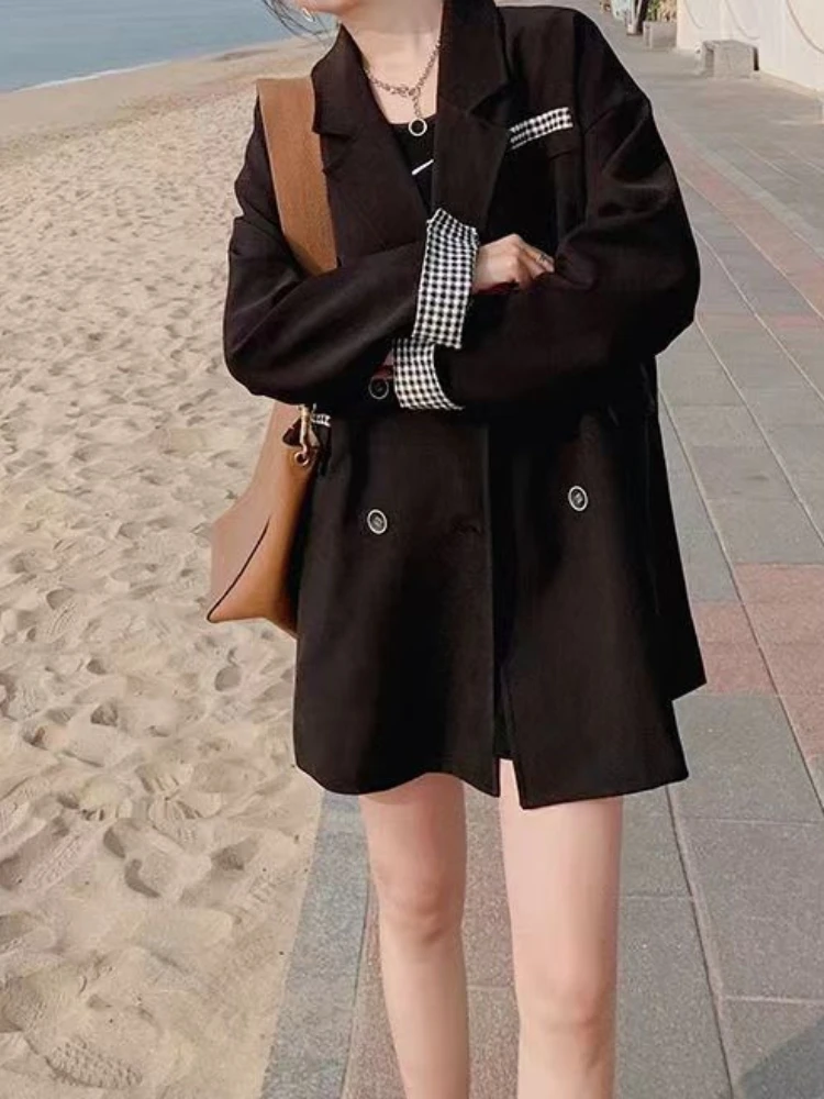 Black Suit Coat for Women In Spring Autumn 2023 New Korean Version Loose and Slim British Style Casual and Versatile Suit Trend