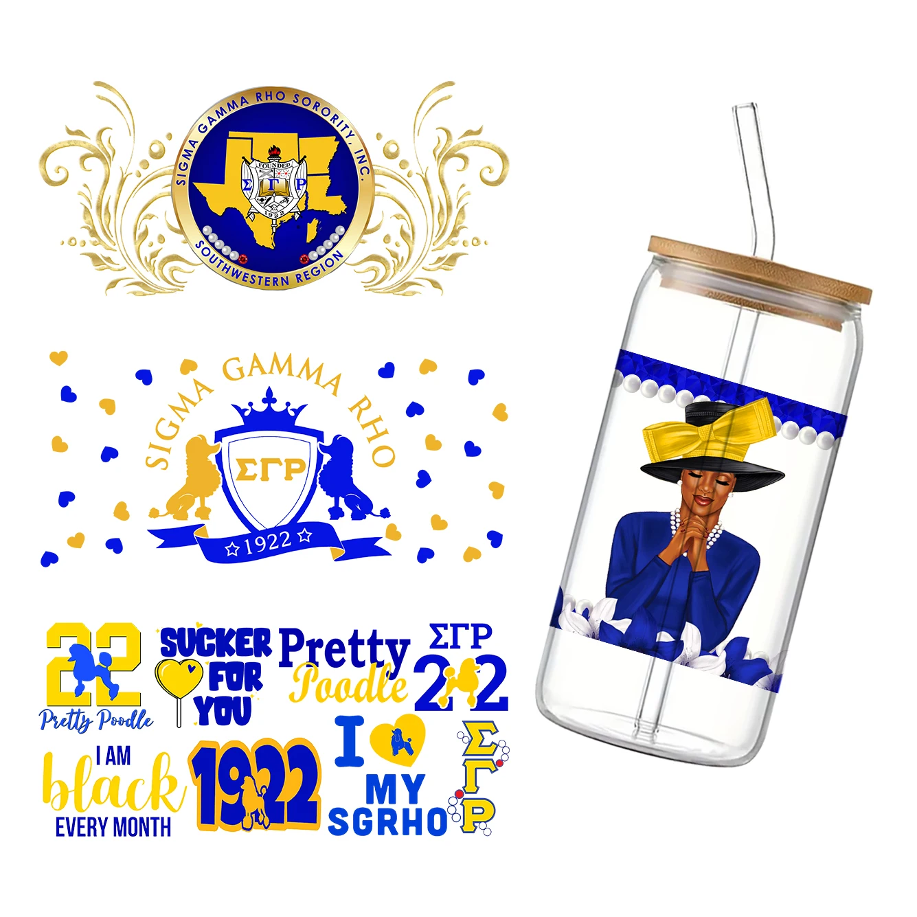 Фото 11x24 см Sorority Mixed SgRho Phi Beta Sigma For Libbey 16oz Банка Стекло 3D Водонепроницаемый УФ DTF Кофе Банка Wrap Libbey Glass Wrap №3